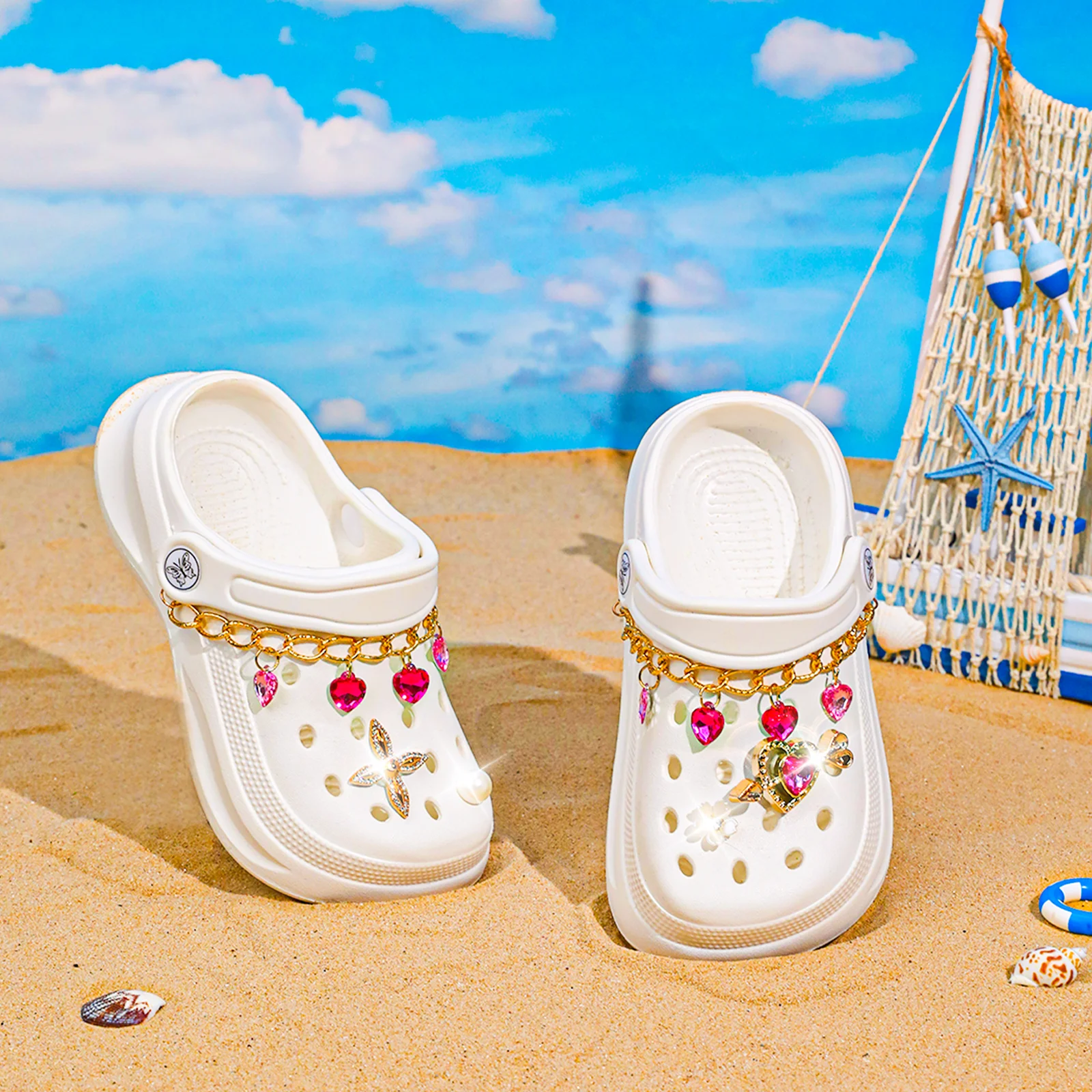 Kids Slip-On Clogs and Mules, Breathable, Waterproof, EVA Garden Shoes with Decorative Chain for Beach and Everyday Wear 168