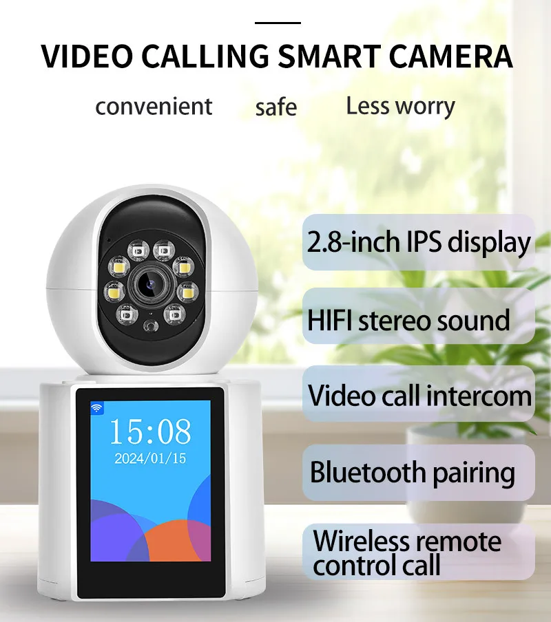 Cámara IP inteligente Conexión Bluetooth Videollamada bidireccional visible Llamada con un solo clic Pantalla HD de 2,8" Monitoreo doméstico para bebés y ancianos