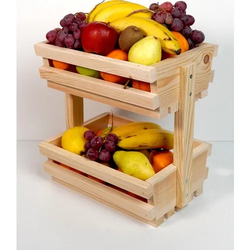 Evbiziz Natural Wood Pine Decorative Table Top Fruit Bowl Crisper