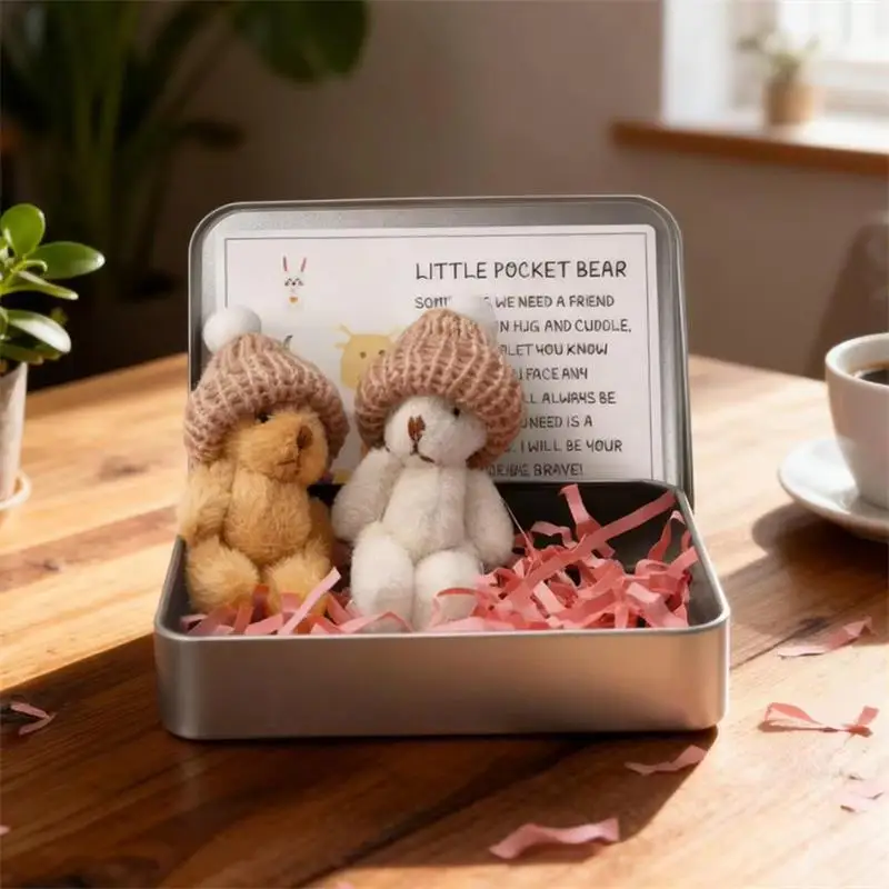 Handmade Mini Plush Bear Little Bear In A Box,mini Pocket Bears Hug Creative Christmas Gifts Cute Desktop Ornament