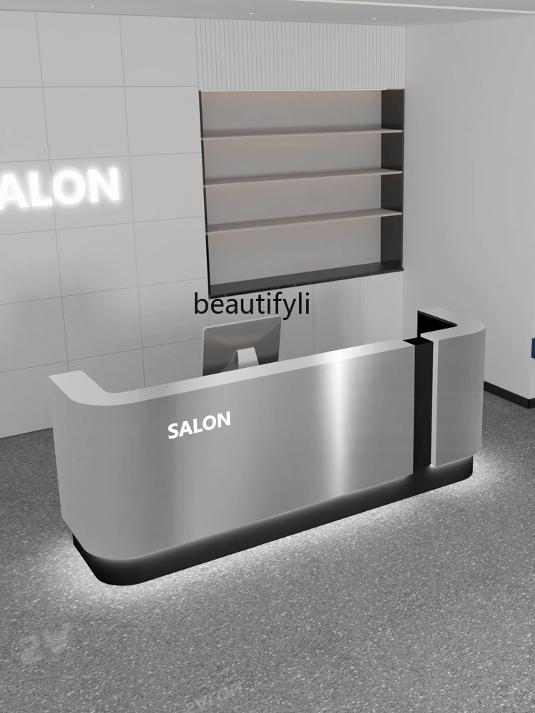 

Simple stainless steel bar counter Modern clothing store Barber shop checkout page Beauty salon, company reception desk