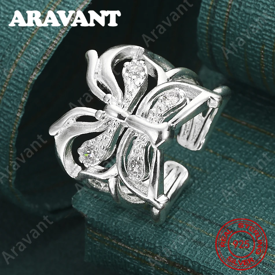 

925 Sterling Silver Butterfly Zirconia Openwork Ring - A Unique And Versatile Jewelry Piece For Women, Perfect For Any Occasion.