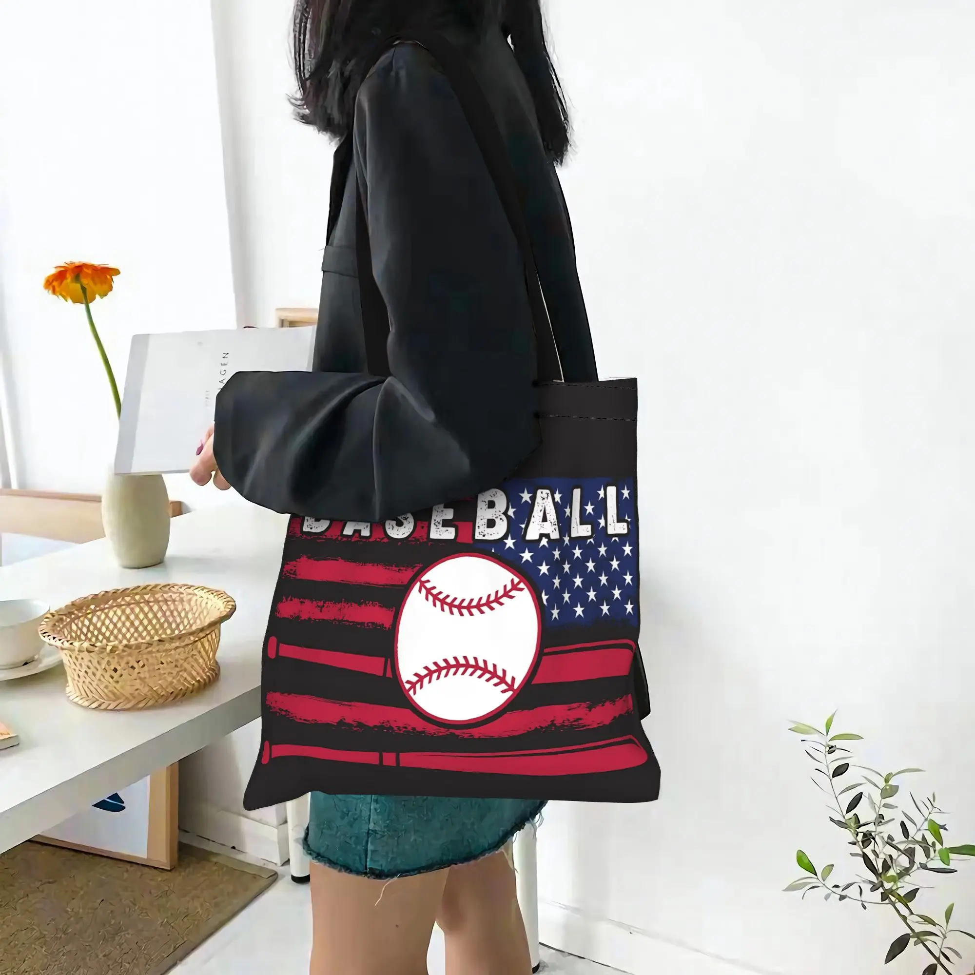 

Модные сумки для первого дня в школе, вместительные, всеми любимые, с бейсбольным принтом, холщовая сумка-тоут, складная, с шикарным узором, подарки