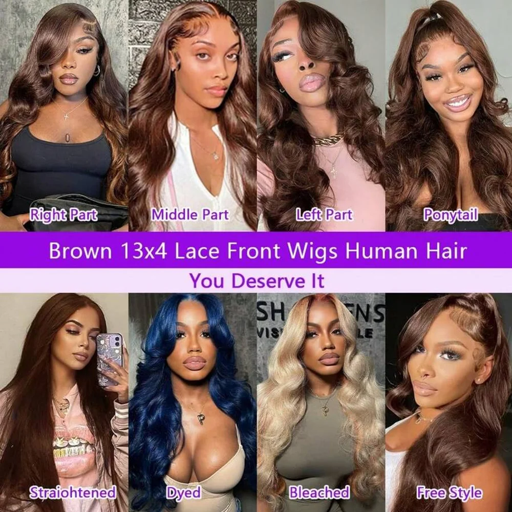 Chocolate Brown Body Wave Human Hair Wigs 13X4 HD Lace Frontal Wigs For Women Colored Brazilian Wet And Wavy Lace Front Wigs - Image 5