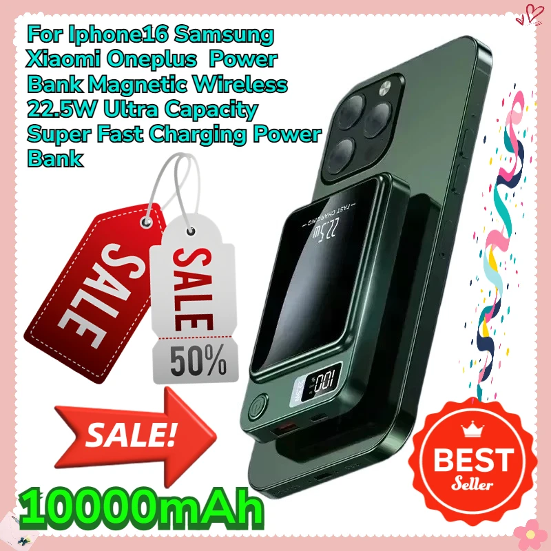 

For Iphone16 Samsung Xiaomi Oneplus 10000mAh Power Bank Magnetic Wireless 22.5W Ultra Capacity Super Fast Charging Power Bank
