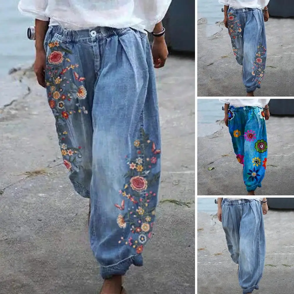 

Wide Leg Floral Pants Flower Pattern Wide Leg Lantern Trousers Comfy Breathable Women's Pants for Spring/summer Floral Patterned