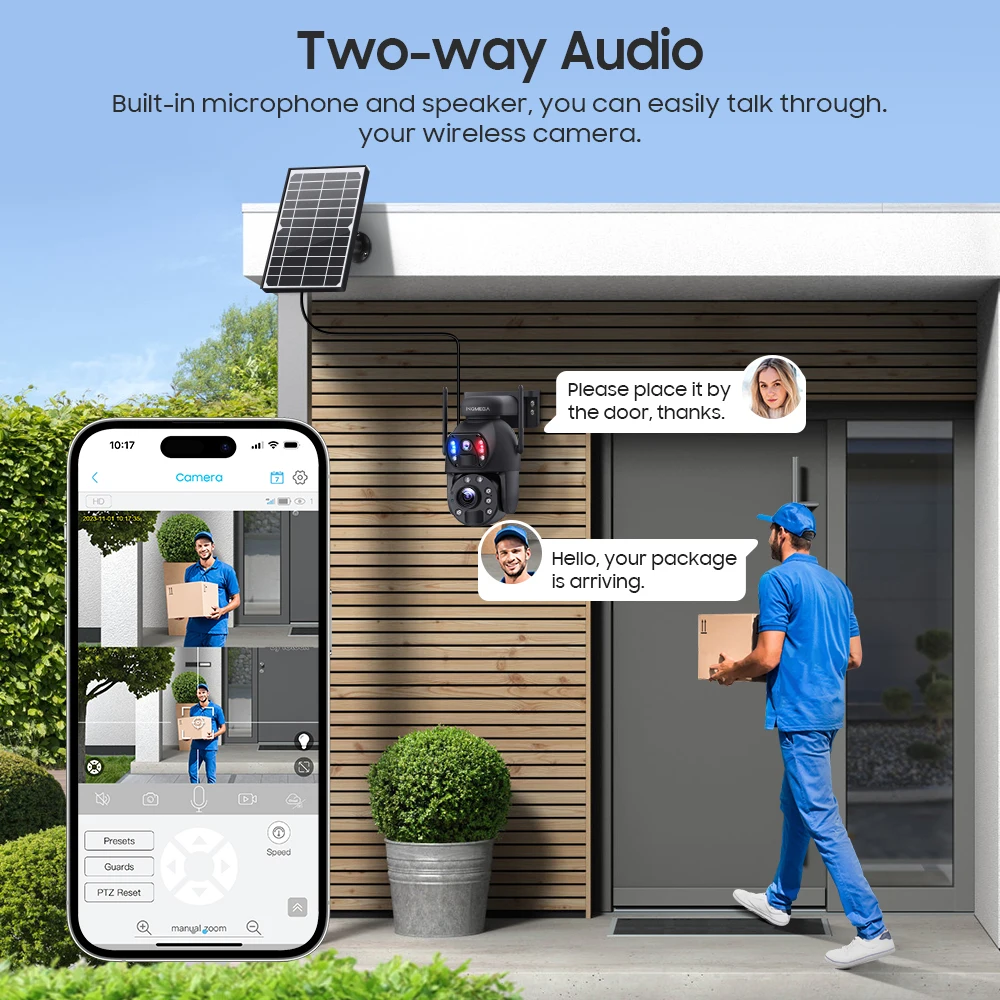 INQMEGA 4K 8MP Solar Surveillance Camera Outside Solar Powered CCTV Dual Lens Dual View Extension Cord Built in Batteries Home