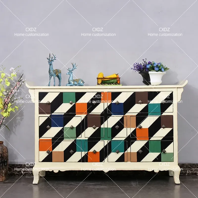Simple Entrance Cabinet with Drawers for Living Room and Bedroom Storage Creative Side Chest for Dining Area Chinese Style