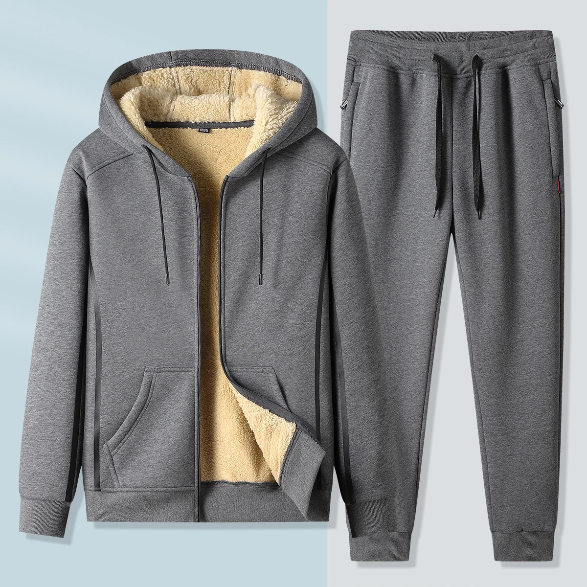

Men's winter set with thick lamb wool, high-quality casual sports set, men's and women's same style jacket, versatile two-piece