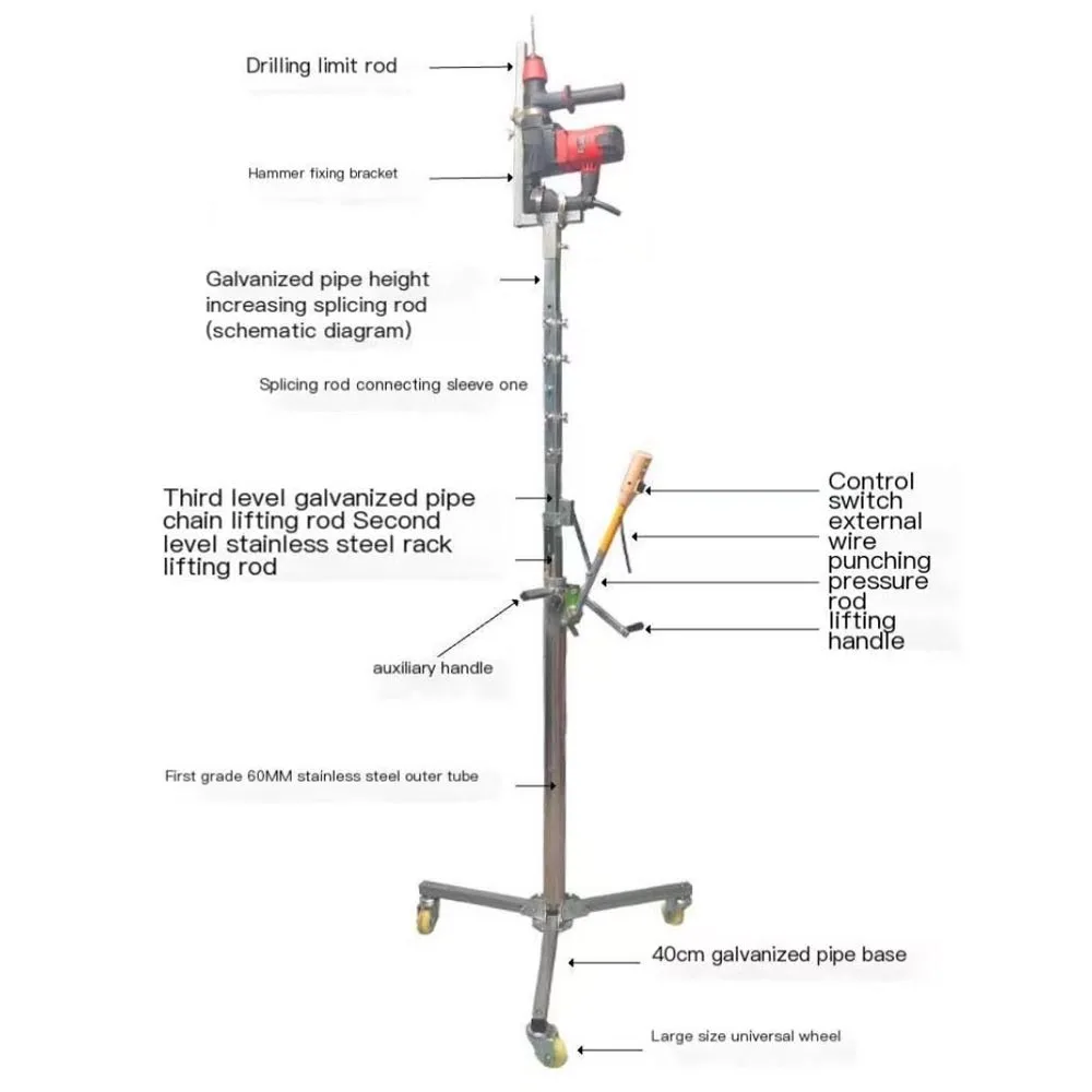 Perceuse à percussion de plafond en acier inoxydable, barre de pression, support de levage pour marteau électrique, cadre de forage, nouveau