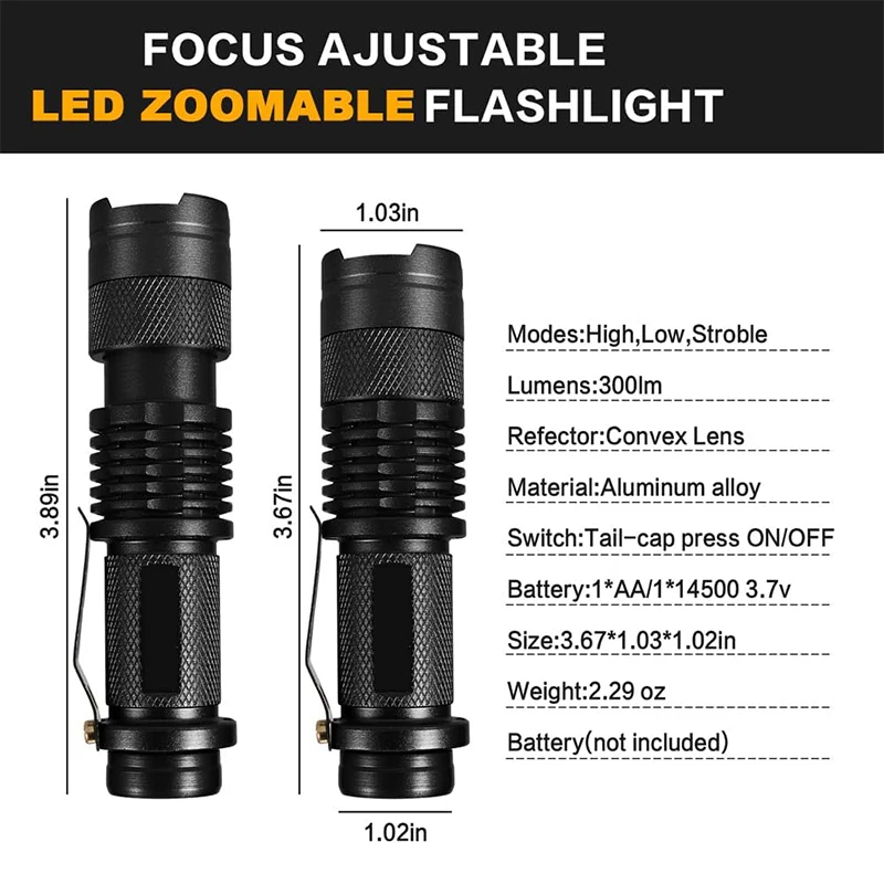 2 Pcs Flashlights Mini Super Bright LED Flashlight Set with Pen Clip Emergency Light Torch Portable High Lumens Flashlight
