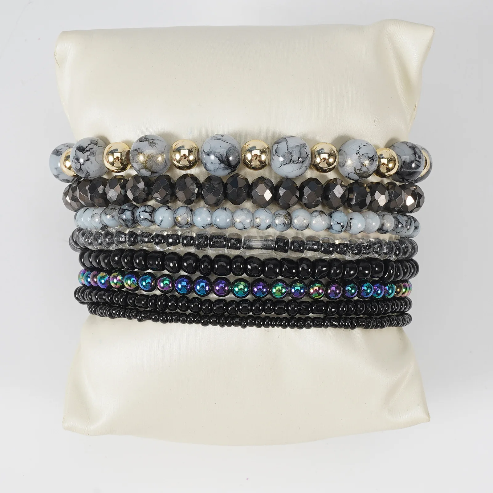 6PC Boho Layered Beaded Bracelet Set, Multicolor Adjustable Gift