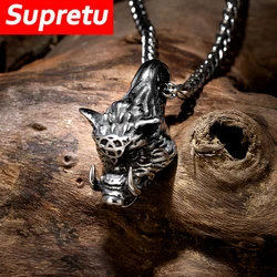 Punk Norse Viking Boar Necklaces Men Stainless Steel Medieval Vintage Beast Pendant Amulet Male Trendy Cool Self-defense Jewelry