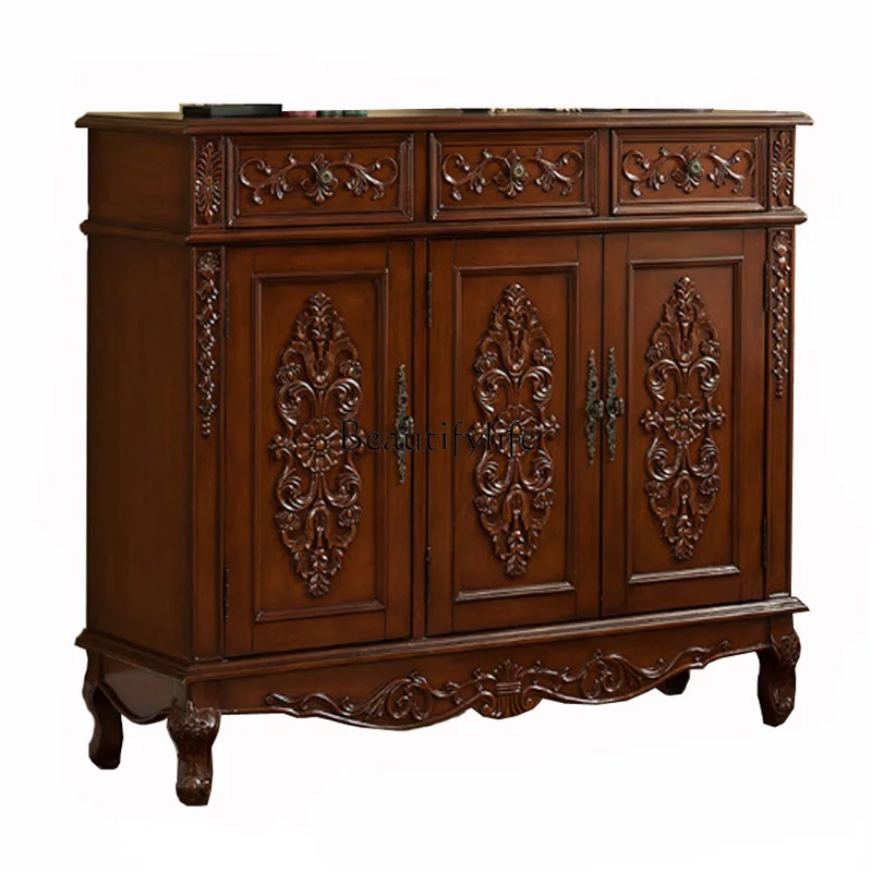 

Modern European and American solid wood furniture partition shoe cabinet entrance storage cabinet