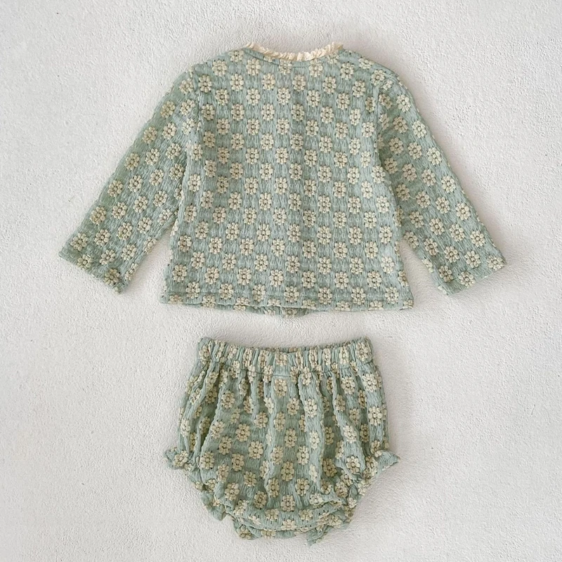 Autumn new baby clothing, soft set for 0-3 year old female baby, flower jacquard knitted long sleeved top+bread pants