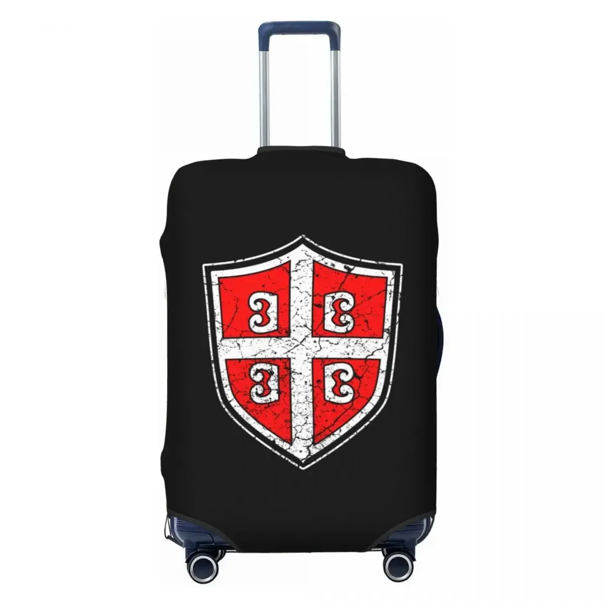 

Custom Cute Serbian Cross Flag Luggage Cover Protector Washable Serbian Coat Of Arms Travel Suitcase Covers