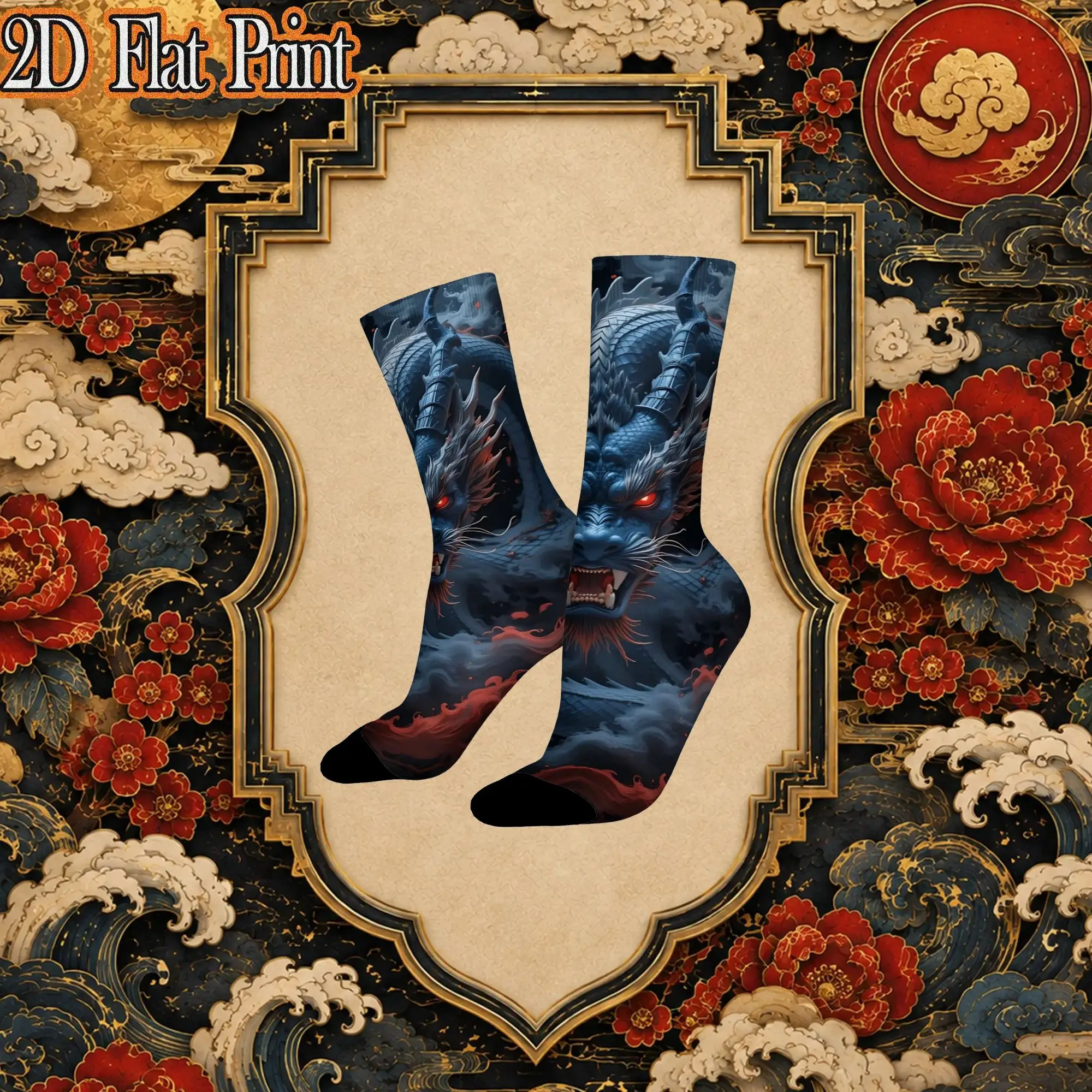 Japanese Dark Cloud Dragon Print Funny Men's compression Socks Unisex items Crew Sock Cycling socks