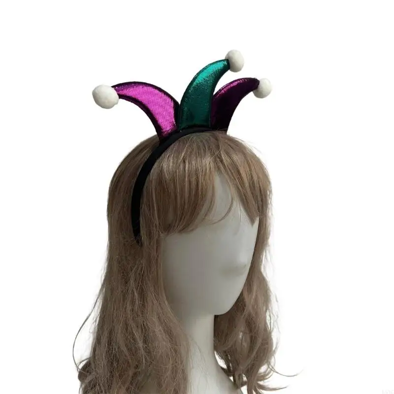 L5YC Kids Hairbands Glitter Clown Horn for Halloween Birthday Photo Props Fun Headwear Role Play