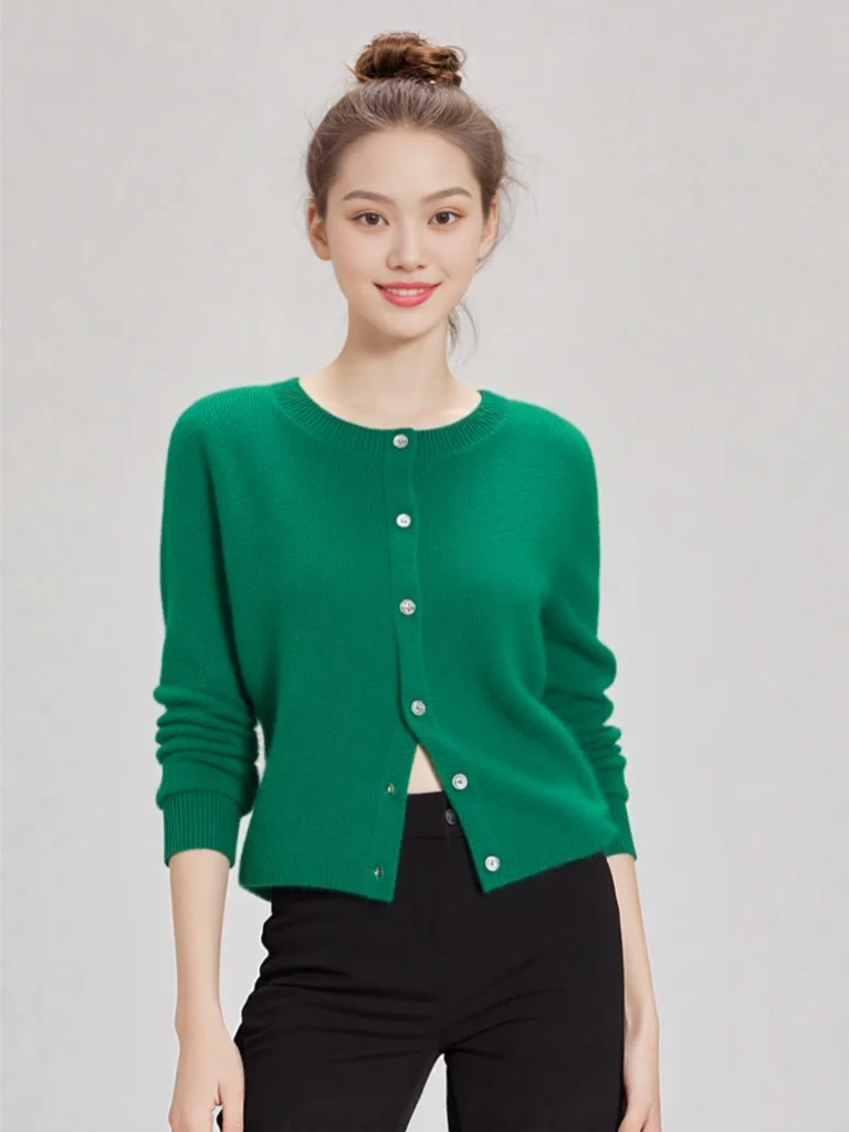 

Stylish Women Clothes Autumn Winter Sweater 100% Merino Wool Cardigan Sweater Knit Soft Cashmere O-Neck Korean Single Breasted