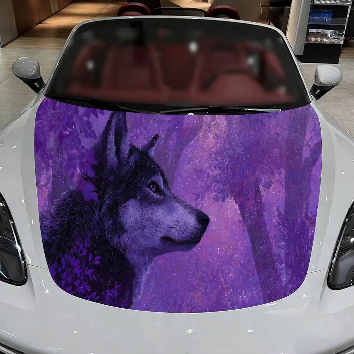 

Автомобильная наклейка Волк с фиолетовым опасным художественным фоном и Mystic-Nature-Gothic Эстетическая наклейка на капот автомобиля, водонепроницаемая самоклеящаяся