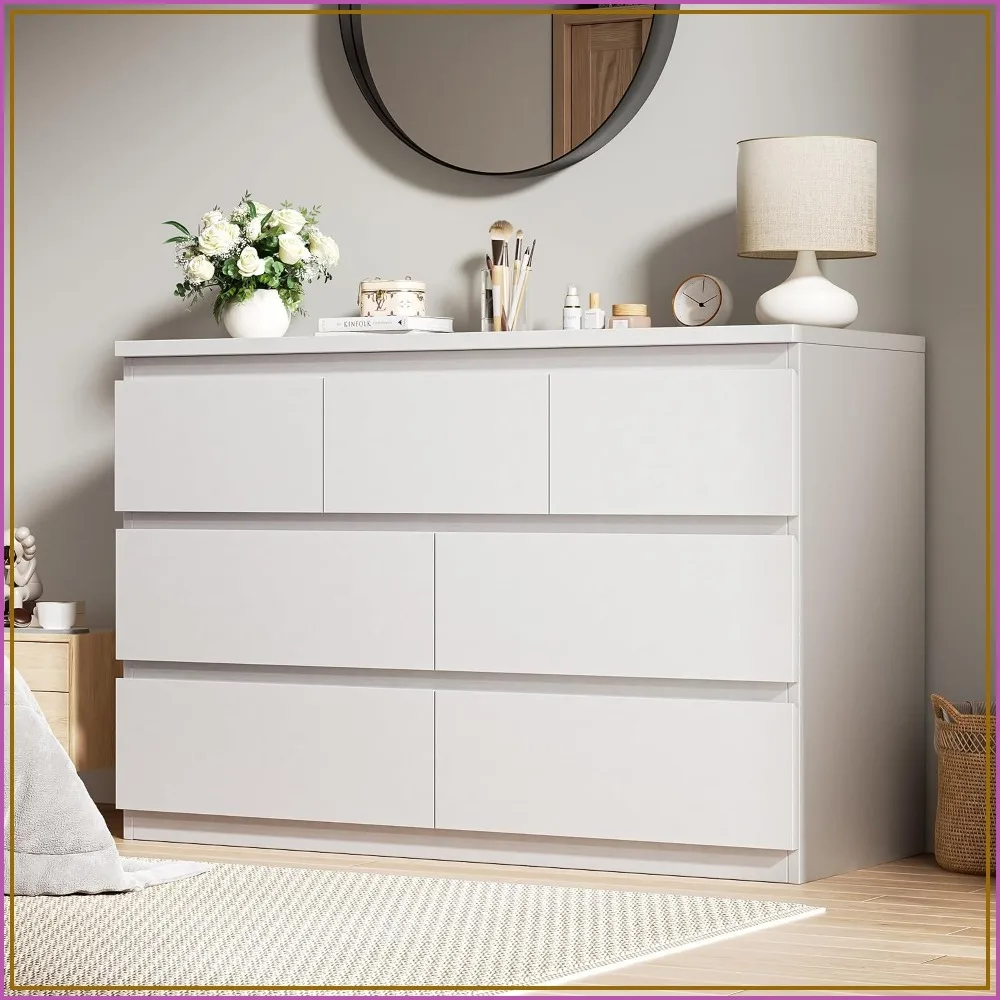 Modern White 7 Drawer Dresser Wood Storage Chest for Bedroom Living Room Hallway Entryway