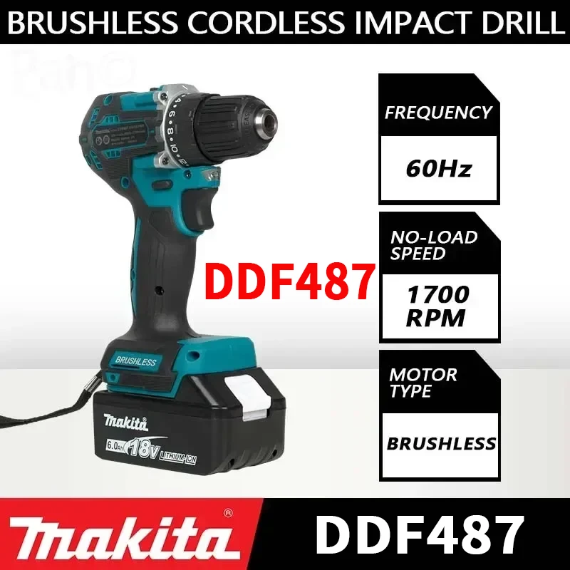 

100% оригинал Makita DDF487 аккумуляторная дрель бесщеточная электрическая ударная отвертка перезаряжаемый электроинструмент 18 В с аккумулятором