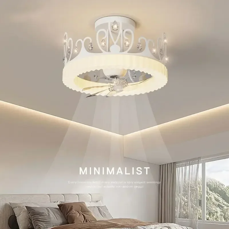 Volledig Spectrum Kroon Kroonluchter Slaapkamer Licht Creatieve Crèmestijl Franse Plafondlamp Moderne Eenvoudige Schuddende Kop Ventilatorlamp