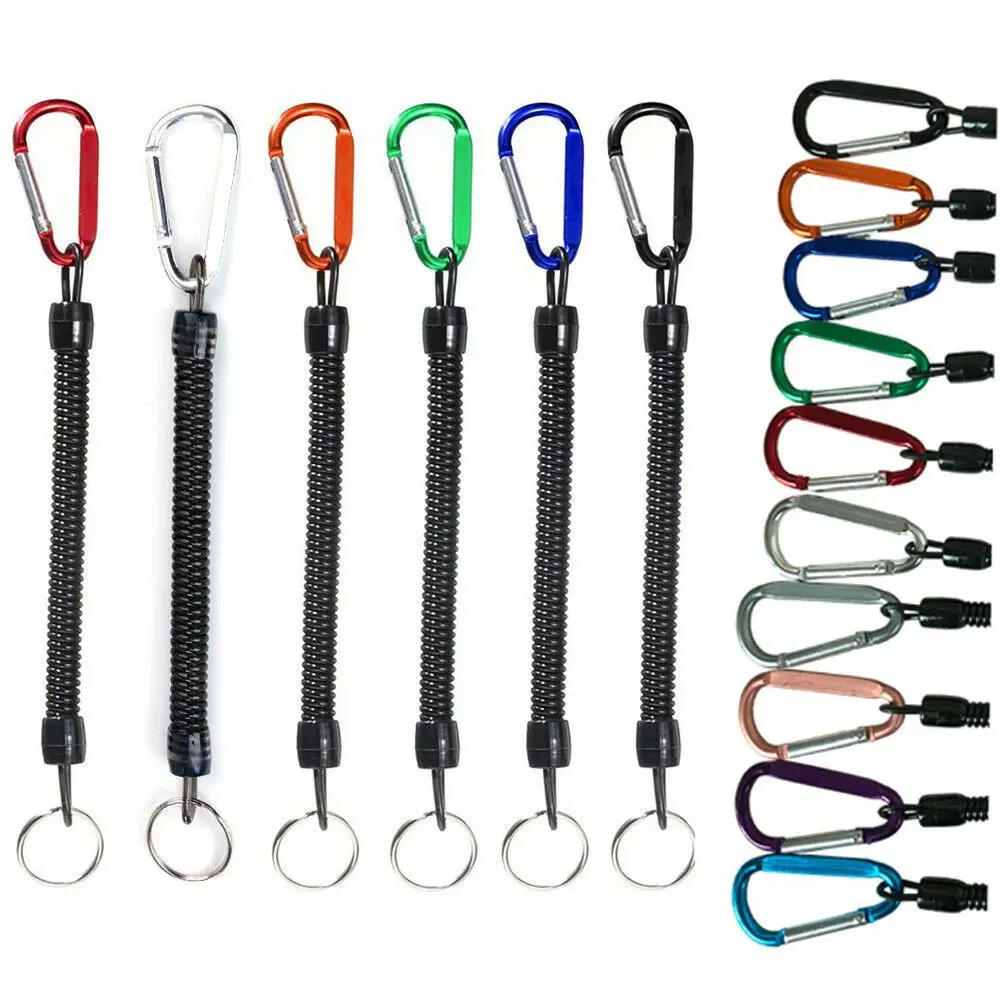 Camping Secure Flexible Tackle Retractable Tools Anti-lost Keyring Carabiner Fishing String Spring Rope Lanyards