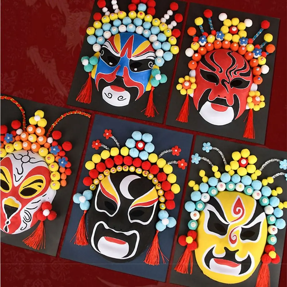 

Self Made Beijing Opera Mask Craft Material Decorative Ornaments Full Face Mask Chinese Unpainted Mask Set Easy To Play Tassels