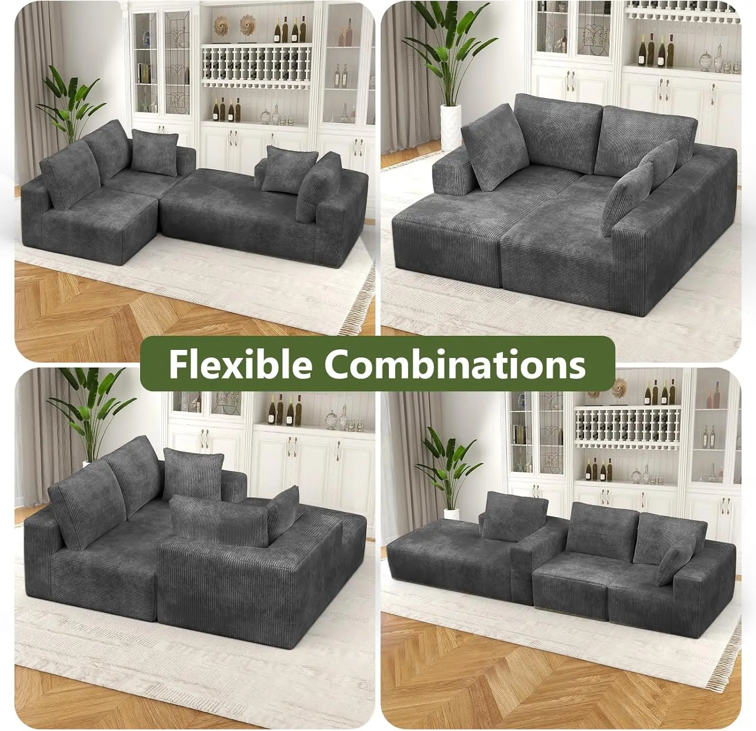 106”Cloud Modular Sectional Sofa, L Shaped Couch With Double Lounge Chaise & Deep Seat, No Assembly Required, Comfy Modern