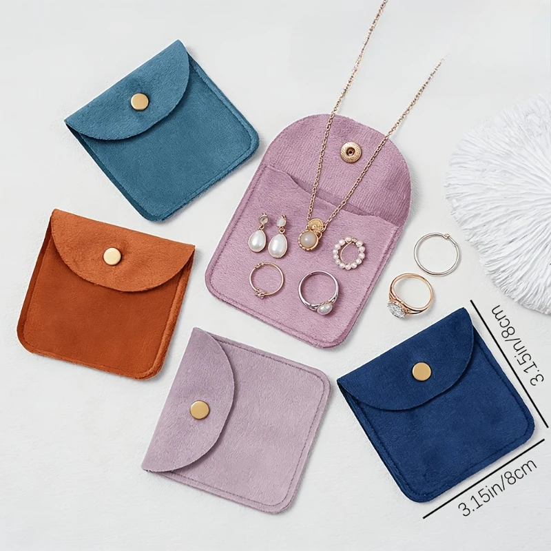 3/5/10-piece jewelry storage bag with scratch-resistant snap fasteners, ideal for storing earrings, rings and watches.
