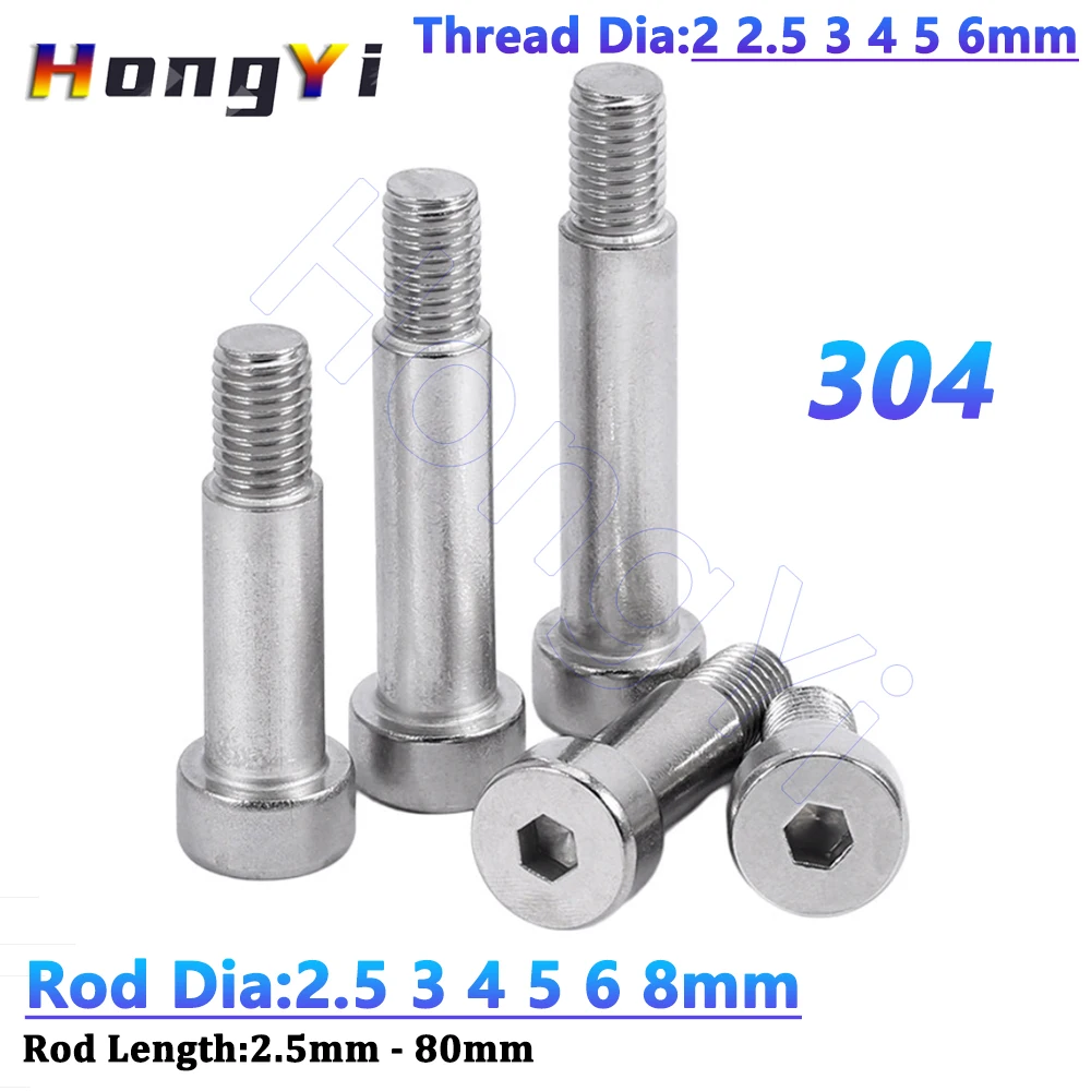 M2/M2.5/M3/M4/M5/M6 304 Stainless Steel Hex Socket Shoulder Screws Roller Bearing Stuff Screw Bolt,Rod Length 2.5mm - 80mm