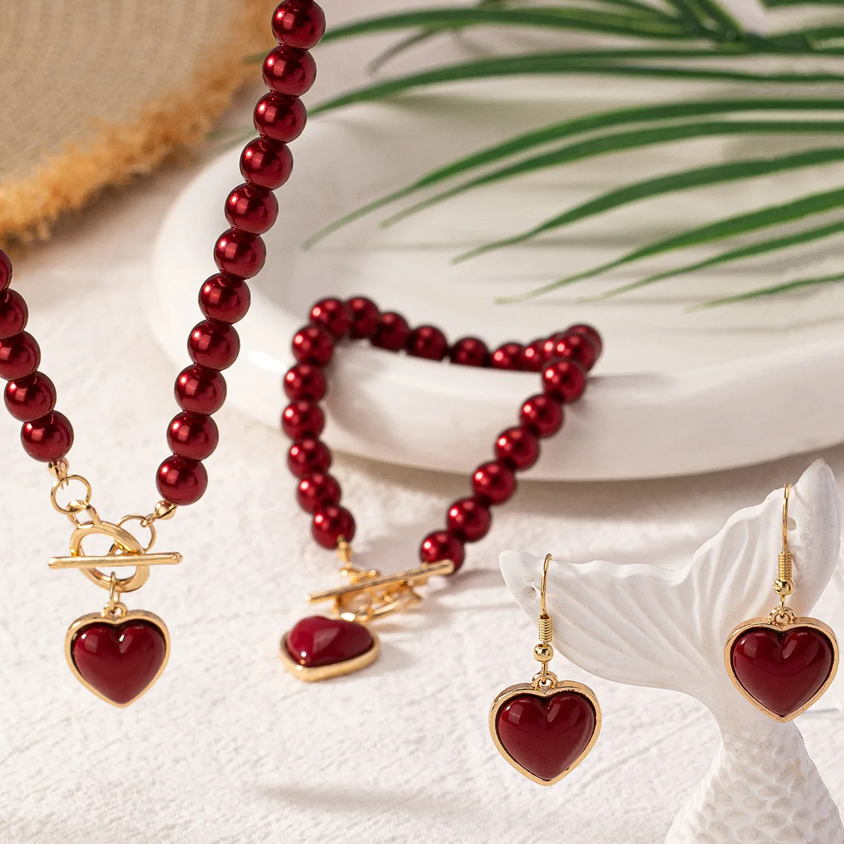 2 Pcs Immitation Pearl Necklace Bracelet Jewelry Set Elegant Pearl Color Pendant Natural Color Beads Collar For Girl image 5
