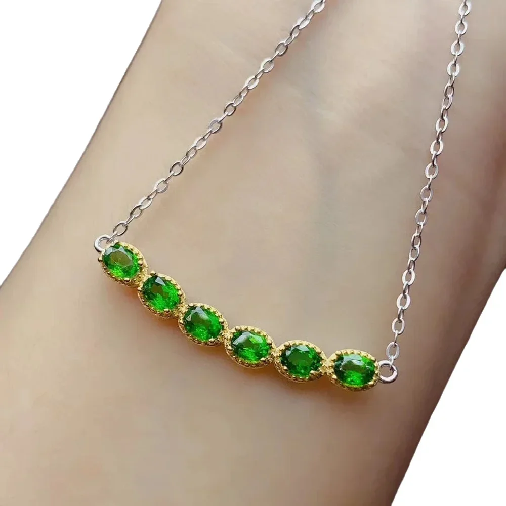 

KJJEAXCMY-925 Silver Inlaid Natural Diopside Gemstone Necklace Women, Trendy Pendant, Fine Jewelry for Girls, Birthday Gift, New