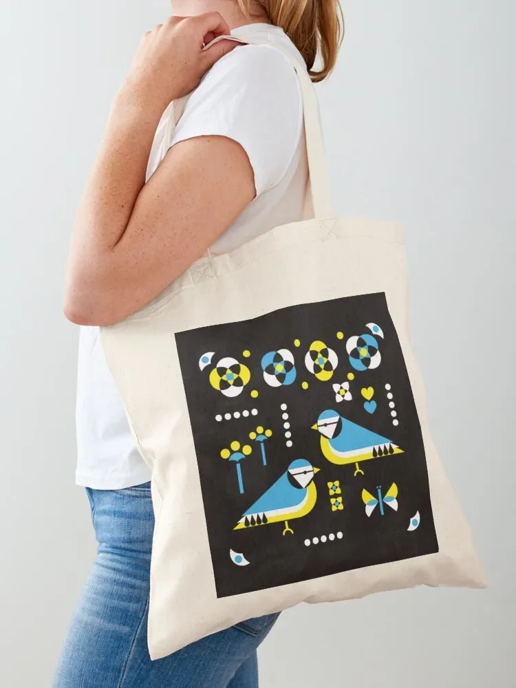 

Blue Tit retro style Folk Art Tote Bag Shopping bags shopping bag bags woman 2025 hand bag