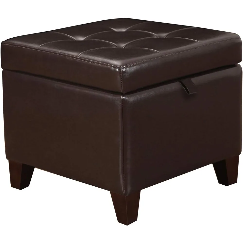 

Storage Ottoman Faux-Leather Foot Rest Stool Square Footstool With Wood Legs (Brown)freight Free Footrest Living Room Furniture