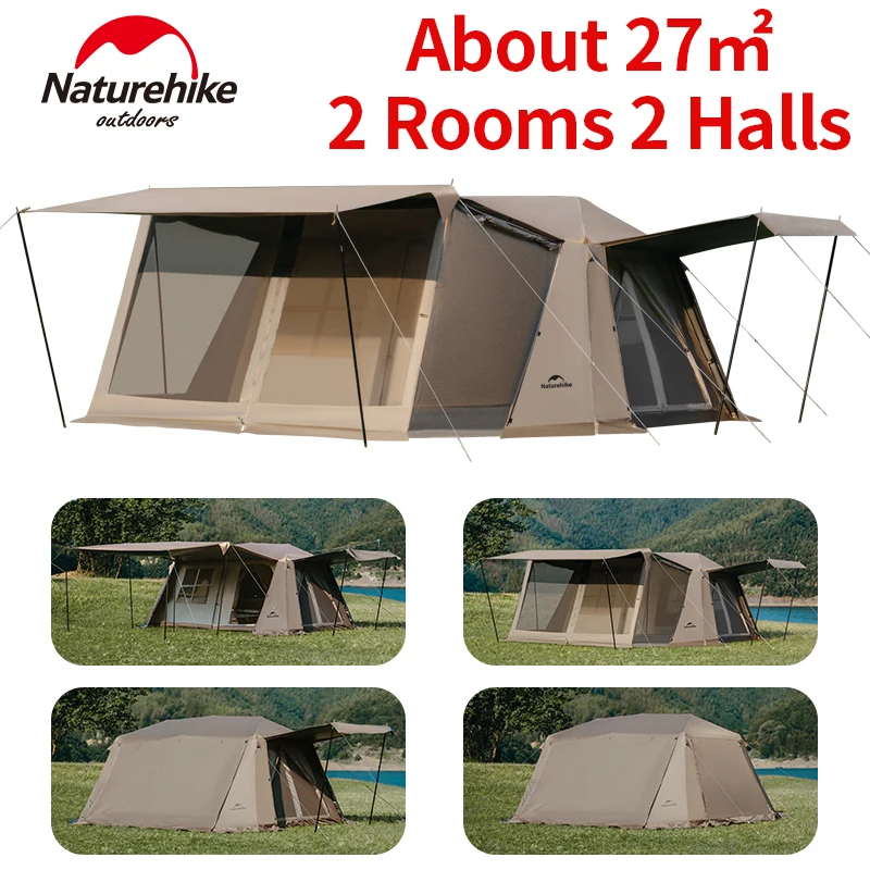 Naturehike Village 13 Automatic Tent Black Coated Outdoor Camping Picnic Sunscreen 27㎡ 2 Rooms 2 Halls Waterproof Large House