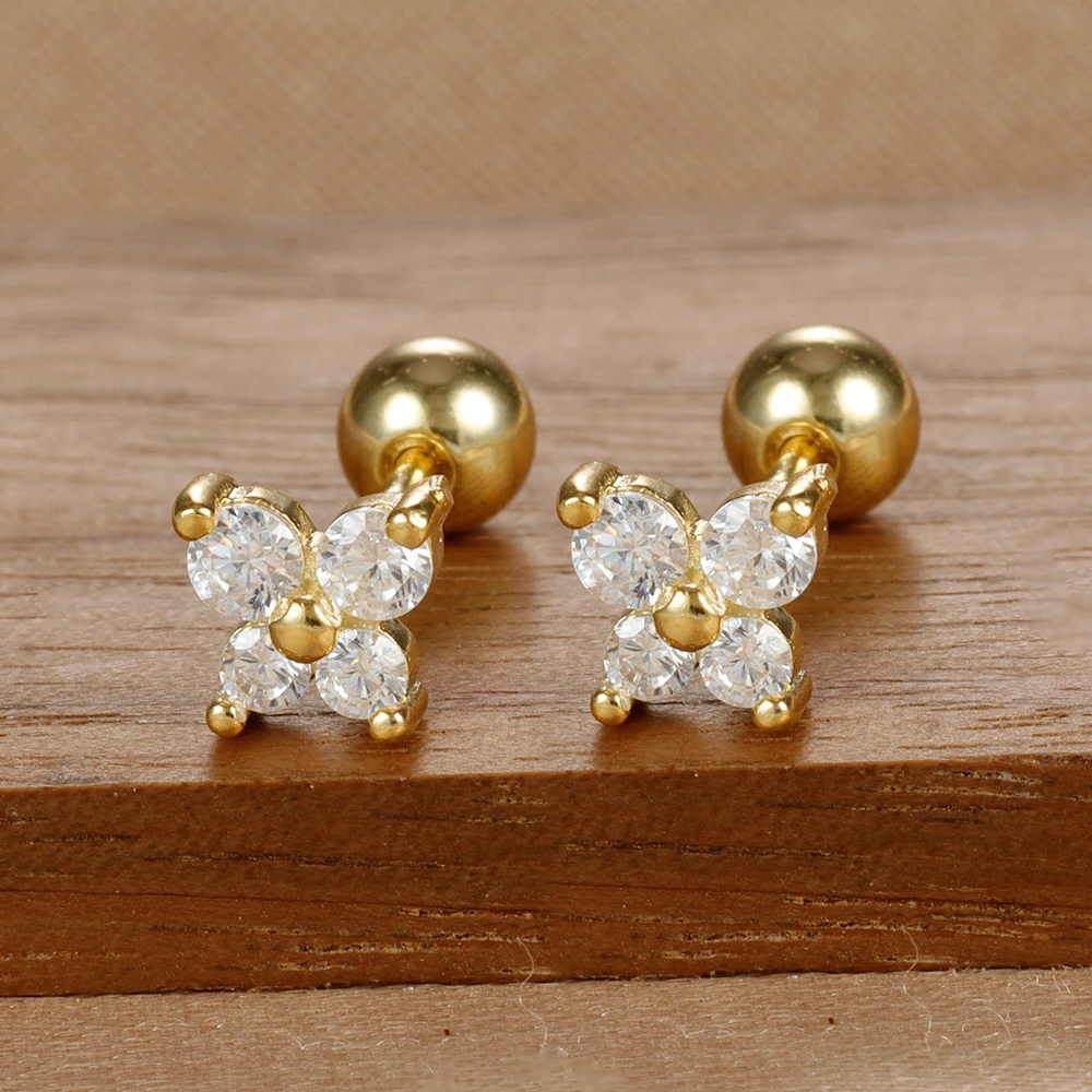1 Pair Fashion Stainless Steel Zircon Butterfly Pendant Earrings Helix Tragus Lobe Daith Cartilage Stud Earring Piercing Jewelry