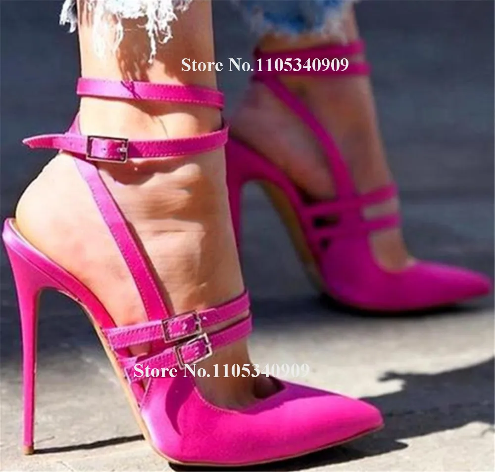 

Туфли для танцев Bondarenko: розовые, оранжевые, фиолетовые, атласные, на шпильке 12 см, с острым носком, ремешками на щиколотке и пряжками, на тонком каблуке, для вечеринок