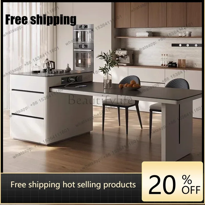Factory Direct Modern Dining Table Furniture Simple Island Dining Table Retractable Rock Slab Multi-functional Tea Induction Coo