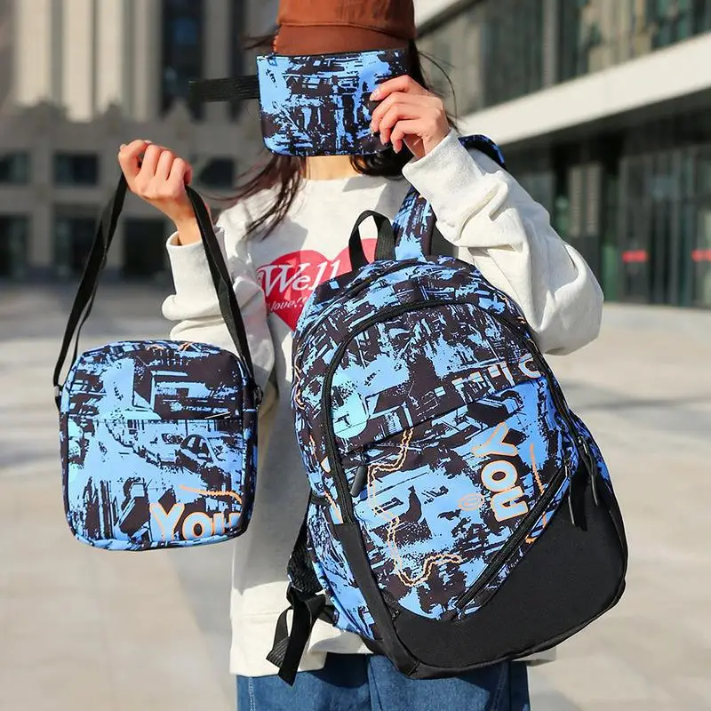 Mochila escolar de camuflaje para hombre y niño, morral escolar de 3 piezas, 2024