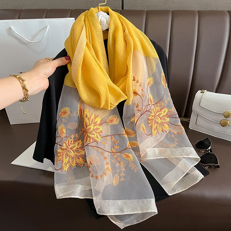 

Spring Summer Solid Silk Scarf Women Simple Elegant Version Long Shawl Warp Bufanda Sunscreen Scarves Blanket Echarpes Poncho
