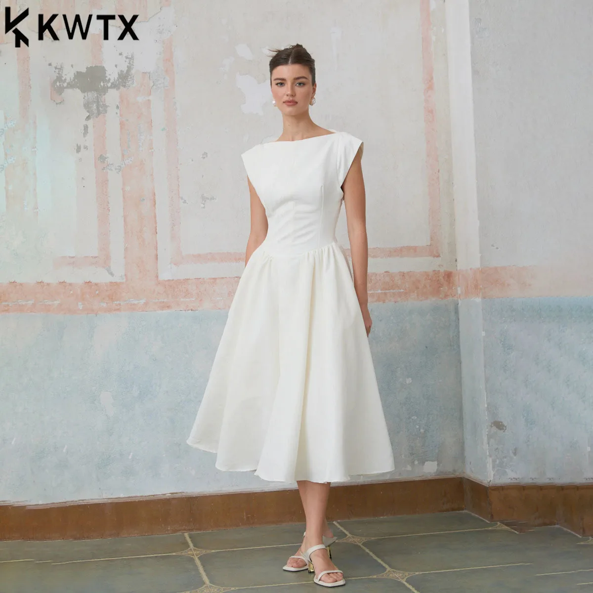 KWTX 2026 Abito da festa elegante con ritaglio senza schienale da donna Slim Fit Vita stretta da sera per ufficio Primavera Estate Design di lusso Chic