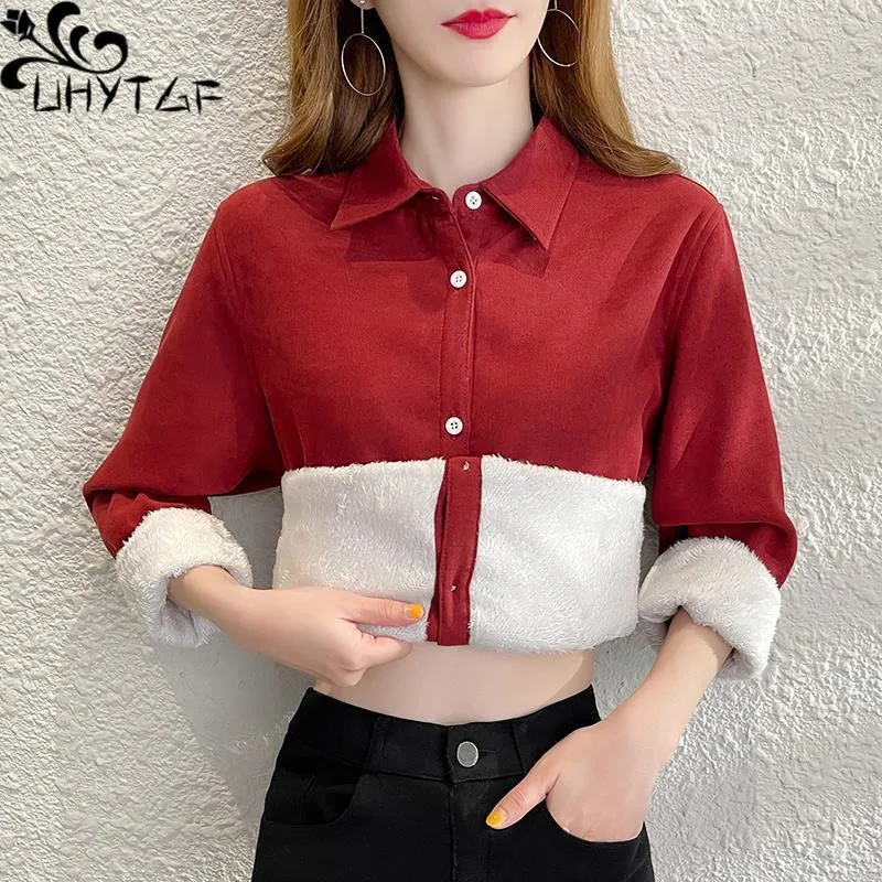 

UHYTGF Spring Autumn Shirt Women Long Sleeves Single Breasted Corduroy Tops Jacket Female Fleece Warm Casual Ladies Blouses 2094