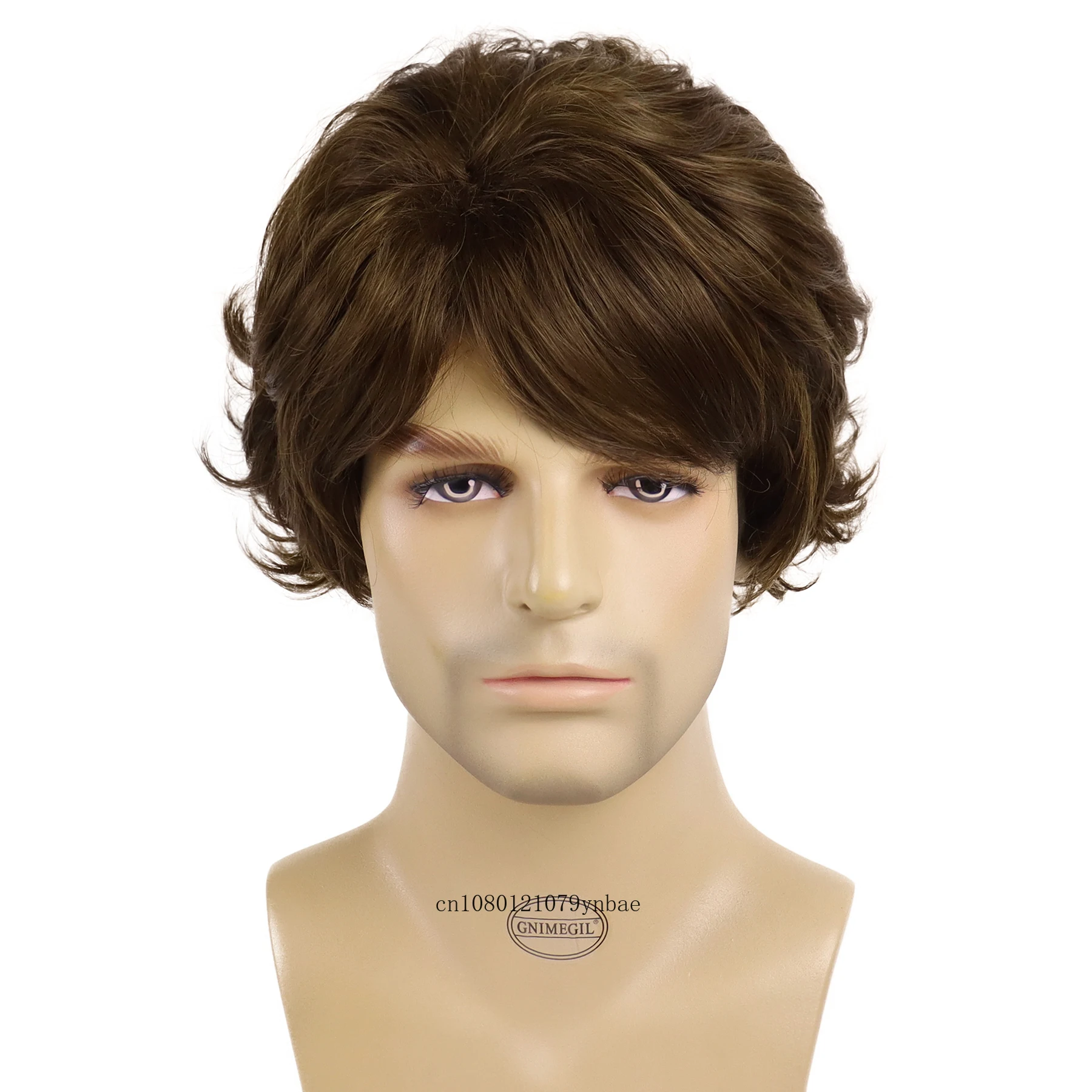 Synthetic Hair Korean Style Brown Wigs for Handsome Men Short Curly Wig with Bangs Daily Cosplay Party Heat Resistant Halloween