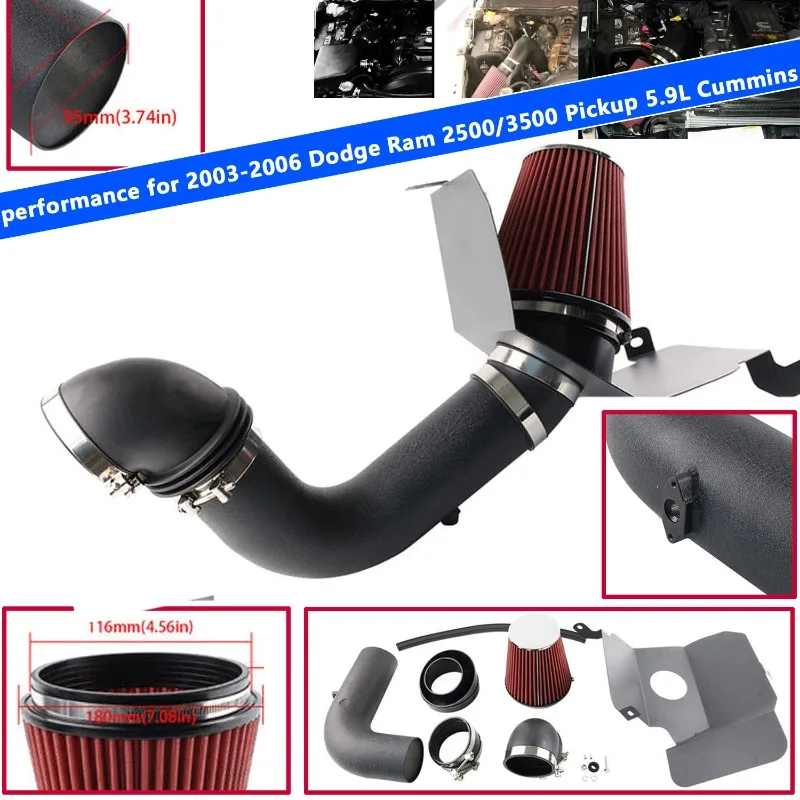 

Cold Air Intake Kit with Filter Heat Shield for 2003-2006 2007 Dodge Ram 2500/3500 Pickup 5.9L Cummins L6 Turbo Diesel Engine