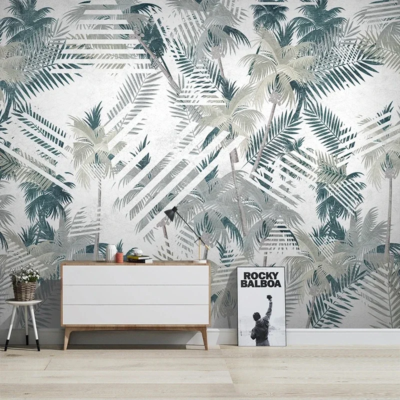 Custom Mural Wallpaper Tropical Plant Coconut Tree Geometric Line TV BackgroundPainting Living Room TV Sofa Home Papel De Parede
