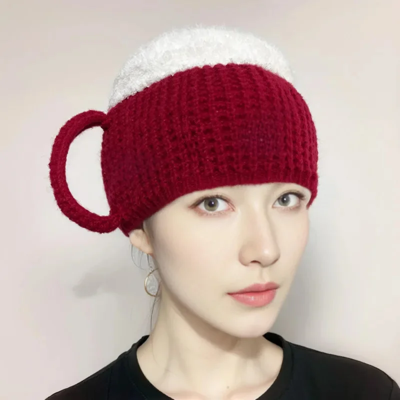 

Unisex Beer Cup Hats Fun Gift Warm Pullover Cap Ear Warmers Versatile Hairline Cap Valentine's Gift