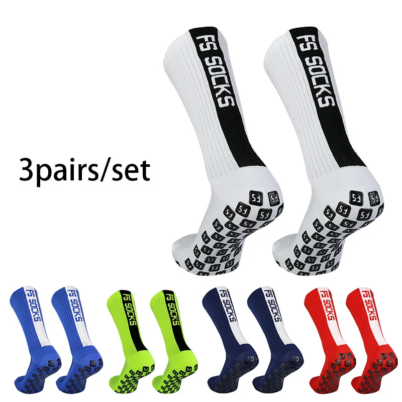 3 pairs New FS Square Silicone Non slip FS Letter Football Socks Men Women Sports Grip Soccer Socks calcetines hombre futebol