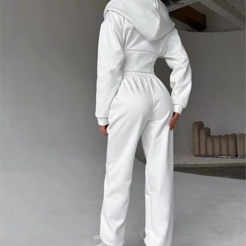 Two Piece Sets Women Pant Set Tracksuit Jogger Y2k Sweatshirts Autumn Winter Sports Elastic Waist Streetwear Pants Matching Sets